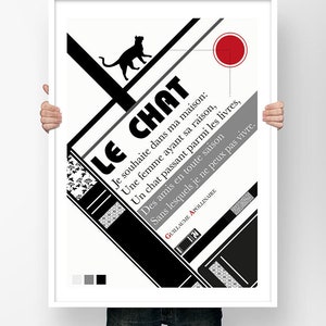 Cartel Poesía Guillaume Apollinaire el Gato - Poema Ilustración Bauhaus Cartel Arte Literario Decoración de pared