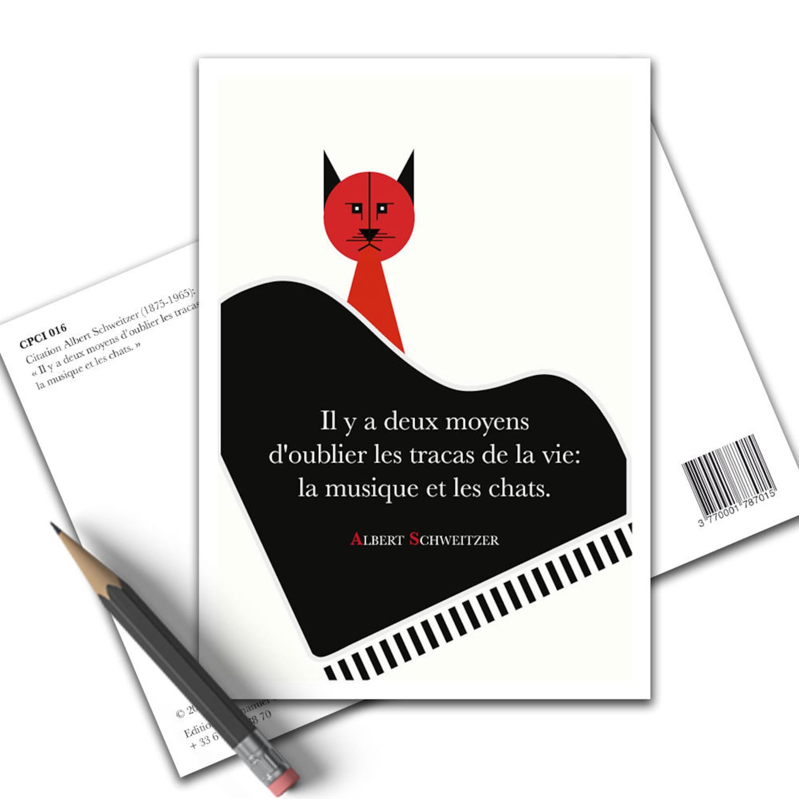 Affiche Citation Albert Schweitzer Musique Chats Poster Art Littéraire