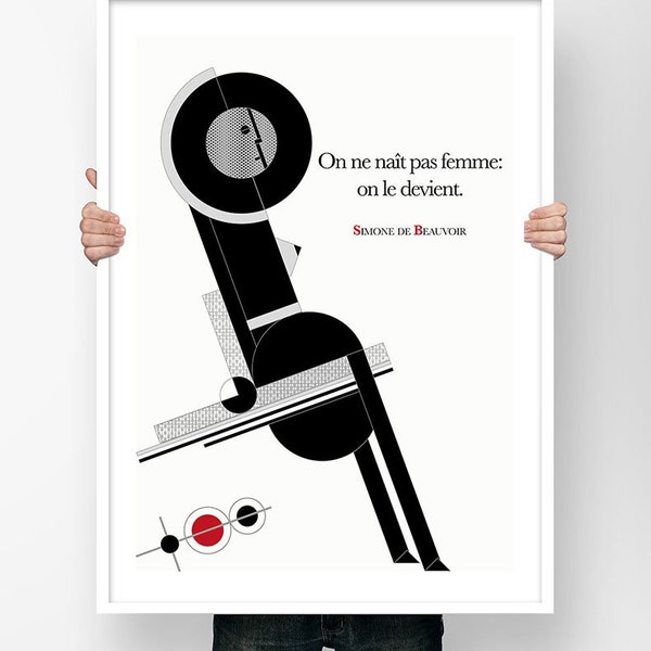 Poster Quote Simone de Beauvoir On Women - Literary Poster Literature Wall Decoration Bauhaus Design