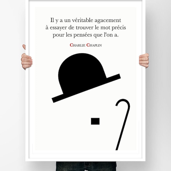 Affiche Citation Charlie Chaplin Pensée Mot - Poster Art Littéraire Littérature Ecrivain Inspirant