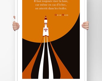 Poster Citaat Oscar Wilde Je moet altijd op de maan mikken, want zelfs in geval van mislukking... Poster Literair Schrijver