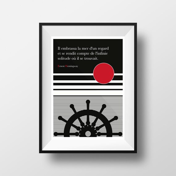 Poster Citation Ernest Hemingway La Mer Citation Poster Etsy