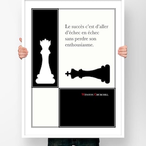 Affiche Citation Winston Churchill Le Succès est d'aller d'Echec en Echec - Poster Littérature Illustration Moderne Décoration Murale