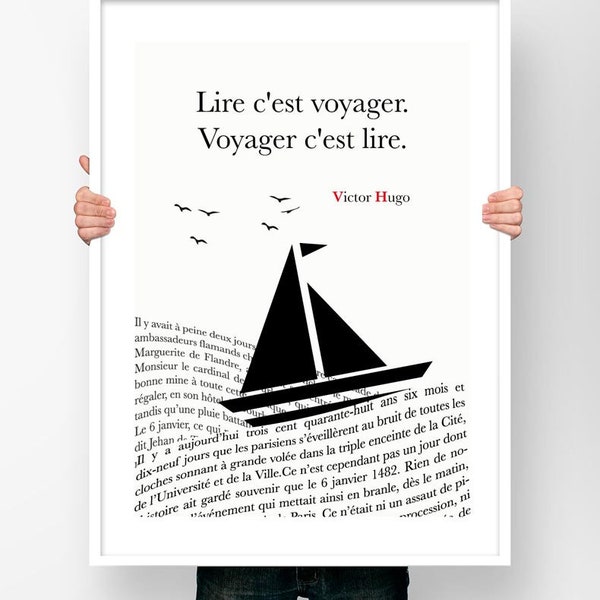 Affiche Citation Victor Hugo Lire c'est voyager, voyager c'est lire - Poster Littéraire Littérature Ecrivain