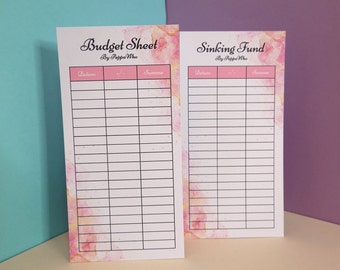 Pink Water Design | A6 | Budget Sheets oder Sinking Fund Sheets | Budgeting | Budget Binder | Umschlagmethode Budget Papier | 3 Blätter