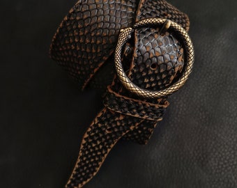 Ceinture unisexe en cuir véritable texture serpent