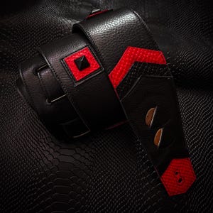 Leather guitar strap with picks holder