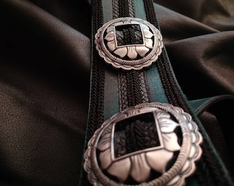 Genuine leather guitar strap with conchos