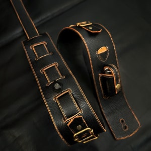 Genuine Leather Guitar Strap with Conchos