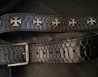 Leather belt for men rocker style, heavy metal belt