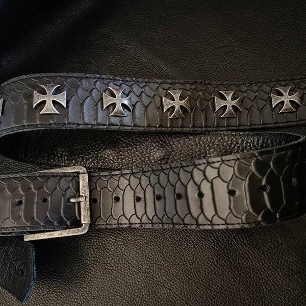 Leather belt for men rocker style, heavy metal belt