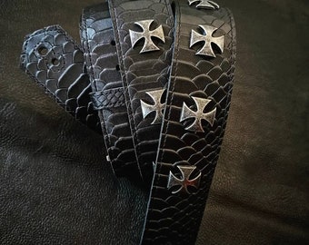 Leather belt for men rocker style, heavy metal belt