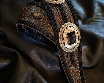 Black Snake Leather Conchos Guitar Strap