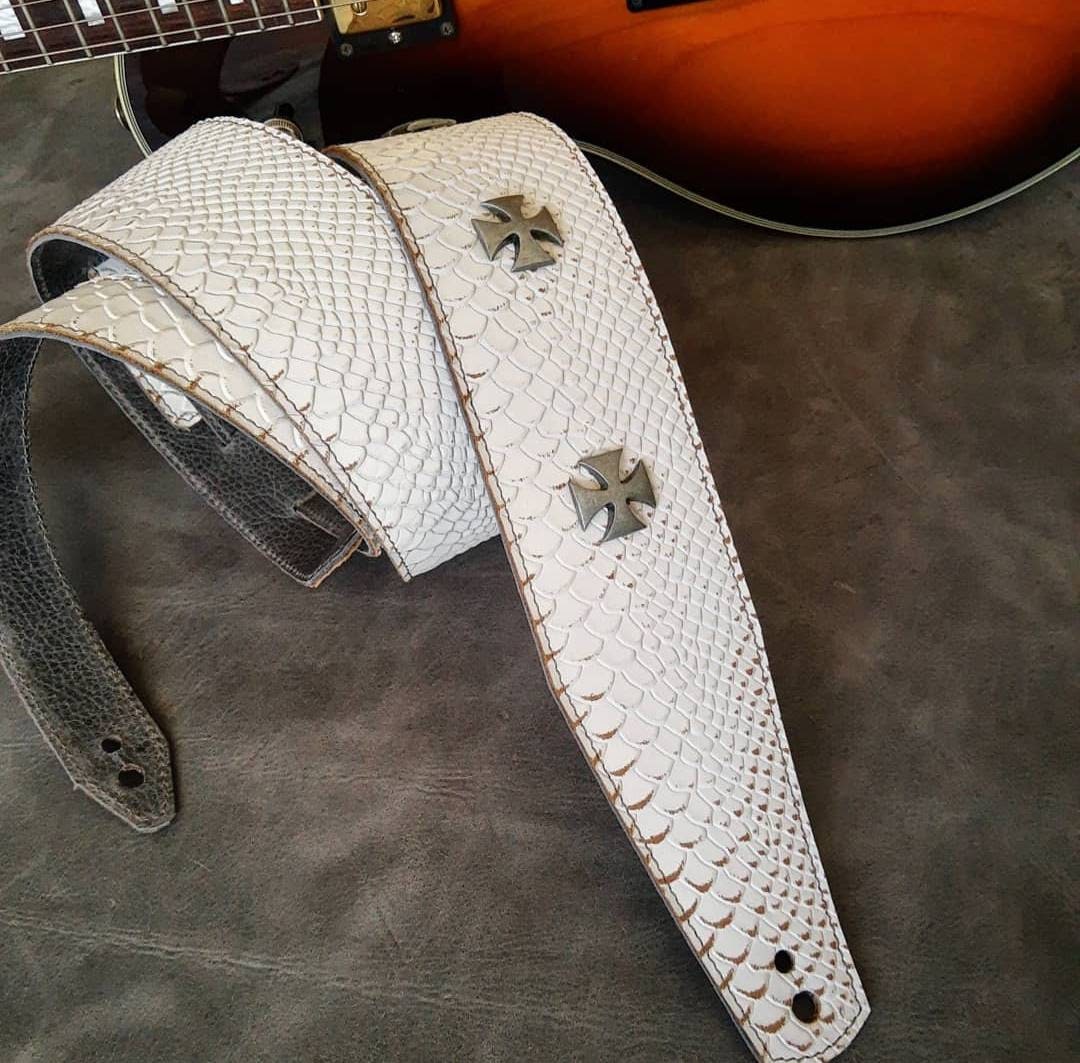 White Leather Guitar Strap Etsy