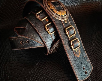 Genuine Leather Guitar Strap with Conchos