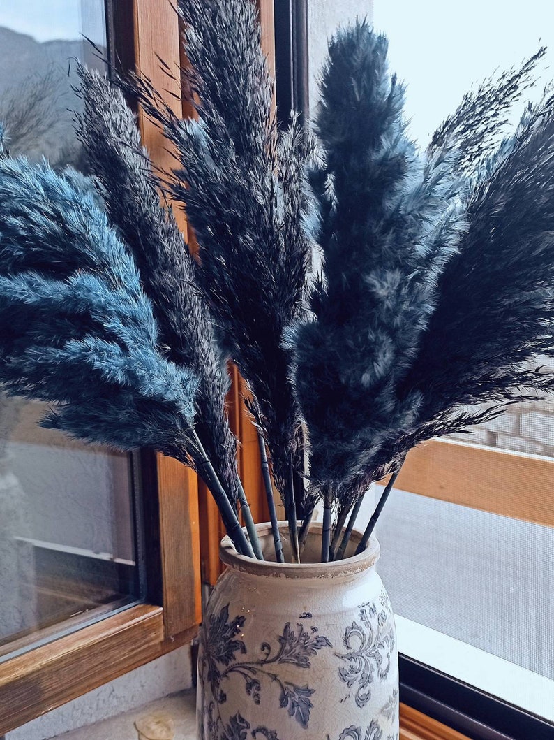 40 Navy Pampas Grass Navyblue Decor Tall Vase Etsy