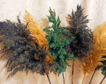 Rainbow Dried Pampas Mix Bouquet: Yellow, Blue, Green Natural Arrangement 24/40"