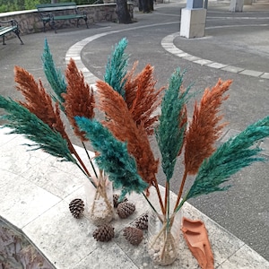 Antique Patina & Terracotta Pampas Bouquet 10pcs, Rustic Wedding Aisle Decor