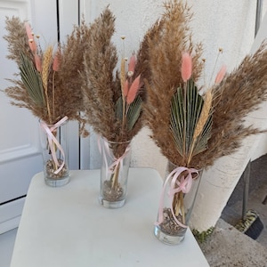 Buquê de pampas secas, tom bege pulverulento, ramo de flores secas para decoração de sala de estar, casamento boho, decoração floral natural, mini buquê