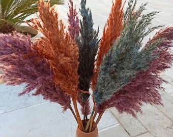 Pampas Blumenstrauß in Navy, Orange und Lila 60 cm / 100 cm, Boho-Hochzeits-Dekor