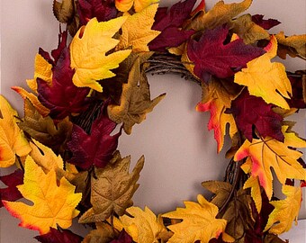 Fall floral wreath, Artificial burnt orange branches, Faux maple leaves, Door Wreath, Autumn branches, Foliage, Wall autumn wreath