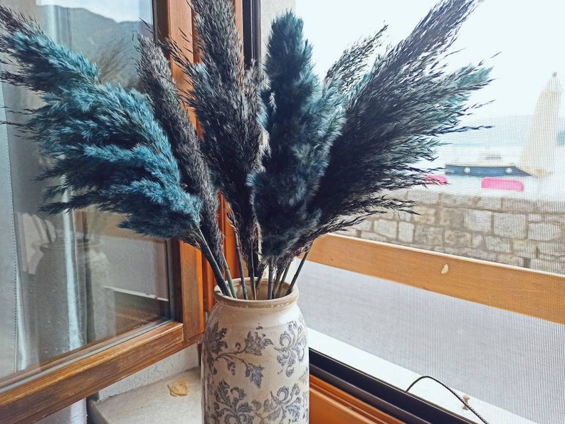 40 Navy Pampas Grass Navyblue Flower Tall Vase Etsy UK