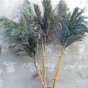 Natural Dried Pampas Branch Bouquet 40&quot;, Storm See Tone, Dusty Blue Pampas Wedding Aisle Arrangement, Boho Bride Ceremony Flowers, Filler