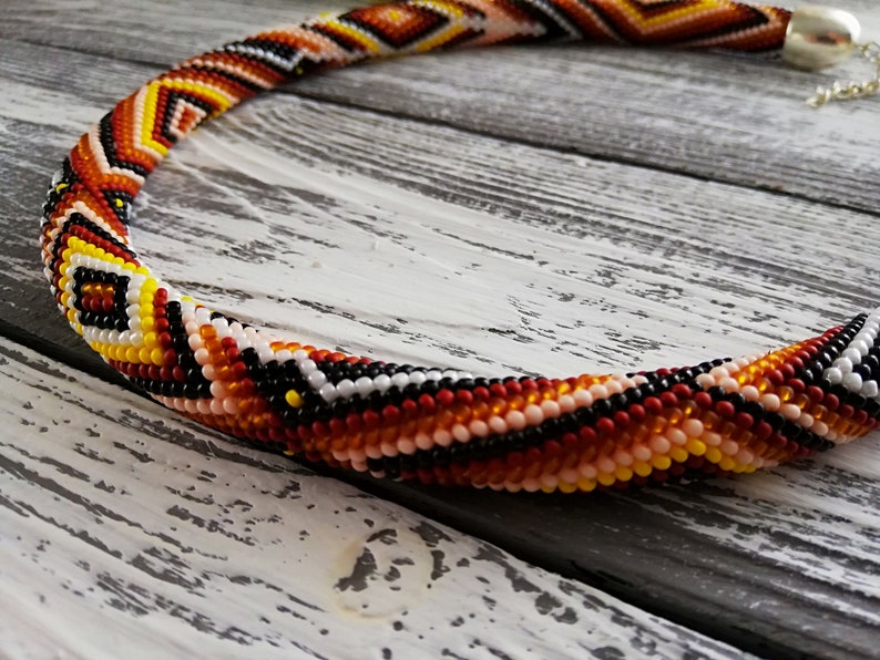 Native American Beaded Necklace Bead Crochet Rope Necklace Etsy