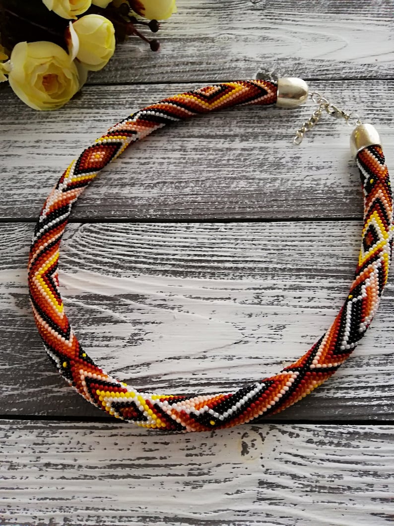 Native American Beaded Necklace Bead Crochet Rope Necklace Etsy