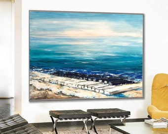 Blue Painting Abstract Ocean Painting Original Piano Paintings Extra Large Seascape Artwork Contemporary Art For Living Room Modern Wall Art