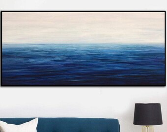 Originale abstrakte Meereslandschaftsgemälde auf Leinwand, Ozean-Acryl-Meer, feine Kunst, strukturierte Ozean-Wandkunst, modernes Ölgemälde für Wohnzimmer-Dekoration