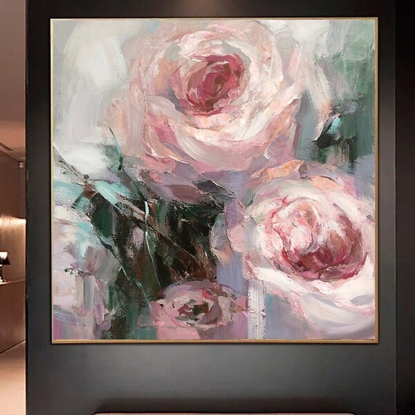 Grote bloem schilderij op canvas abstracte bloem kunst bloemen abstracte pastel roze olieverfschilderij roze bloemen kunst voor woonkamer muur decor