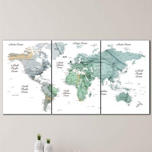 Toile, carte du monde en marbre vert et or, art mural, tons neutres minimalistes, affiche multi-panneaux, décoration de carte moderne, impression pour la maison ou le bureau