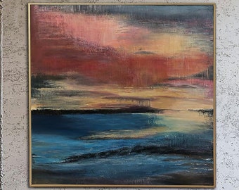 Original Gemälde Gold Sonnenuntergang Kunst Abstrakte Acrylmalerei Extrem Einzigartige Malerei Zeitgenössische Malerei Große Abstrakte Wandmalerei