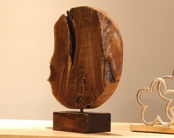 14.5x11.8" Original Round Sculpture Abstract Wood Figurine Modern Desktop Decor for Living Room THE MOON