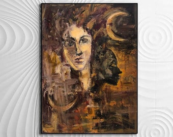 Abstract Oil Painting Abstract Woman Faces Art on Canvas Female Face Painting Figurative Oil Painting Woman Art Canvas for Home Wall Decor