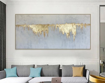 Abstract Gray Acrylic Paintings On Canvas Original Gold Leaf Wall Hanging Custom Oil Artwork Decor for Home GOLDEN WATERFALL