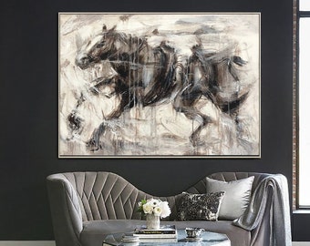 Horse Abstract Painting Brown Painting Large Painting on Canvas Horse Oil Painting Modern Abstract Painting Horse Artwork for Living Room