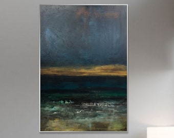 40x30" Large Abstract Green And Blue Paintings On Canvas Acrylic Ocean Painting Modern Textured Artwork Contemporary Handmade Painting Decor