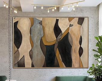 Abstract Human Painting Gold Wall Art Abstract Shapes Art Modern Silhouette Artwork Contemporary Art Luxury Painting for Fireplace Decor