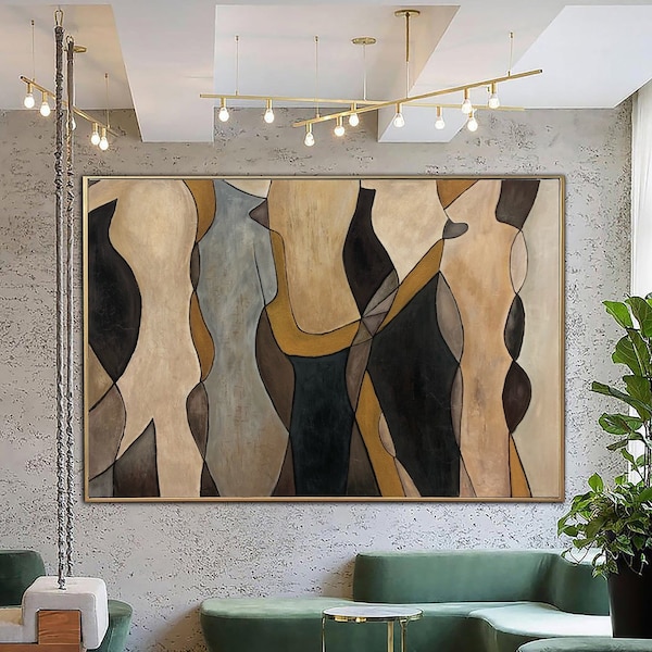 Pintura humana abstracta Arte de pared de oro Formas abstractas Arte Silueta moderna Arte Arte contemporáneo Pintura de lujo para decoración de chimenea