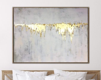 Abstract Gold Leaf Artwork Original Modern Beige Custom Oil Painting Textured Handmade Wall Art Decor for Bedroom