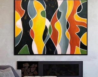 シルエットの抽象画 アクリル画 抽象的な人間のシルエットの絵画：テクスチャのあるアクリル油絵