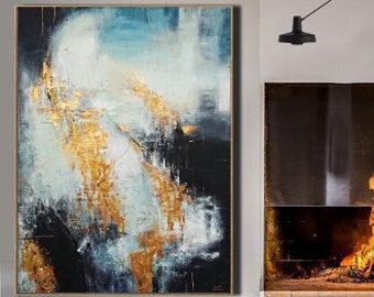 Large Abstract Painting On Canvas Landscape Painting Gold Painting Blue Painting Wall Art Painting Contemporary Art Original Gift For Him