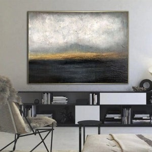 Large Abstract Painting Gold Horizon Painting Abstract Sunset Painting Modern Painting Thick Paint Unique Abstract Painting Original Art imagem 1