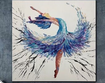 Bunte tanzende Ballerina Figurative Malerei Frau Textur Wand Kunst Ölgemälde Abstrakt Original Feine Kunst 32x32 Zoll