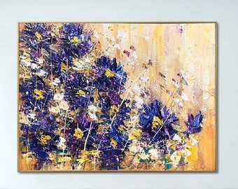 Flower Painting Original Modern Abstract Painting Oil Painting Flower Orange And Purple Art Living Room Wall Art Framed 24x32"