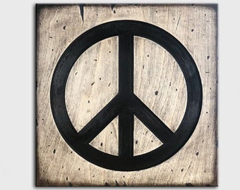 Custom Logo Laser Print on Wood Peace Symbol Wooden Wall Hanging Hippie Symbol Art Custom Symbol Laser Engraved On Wood 11.8"x11.8"