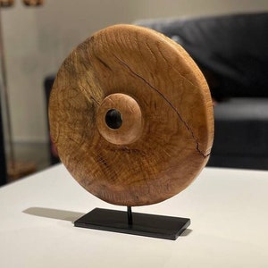 18.5x12.2 Abstract Wood Sculpture Wall Art Modern Round Wood Statue Hand Carved Art Table Desktop Wall Art for Indie Room NATURE OF THINGS image 1