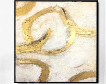 Large Original Gold Leaf Painting On Canvas Abstract Beige Oil Painting Luxury Art Textured Painting Hand Painted Art Golden Wall Decor